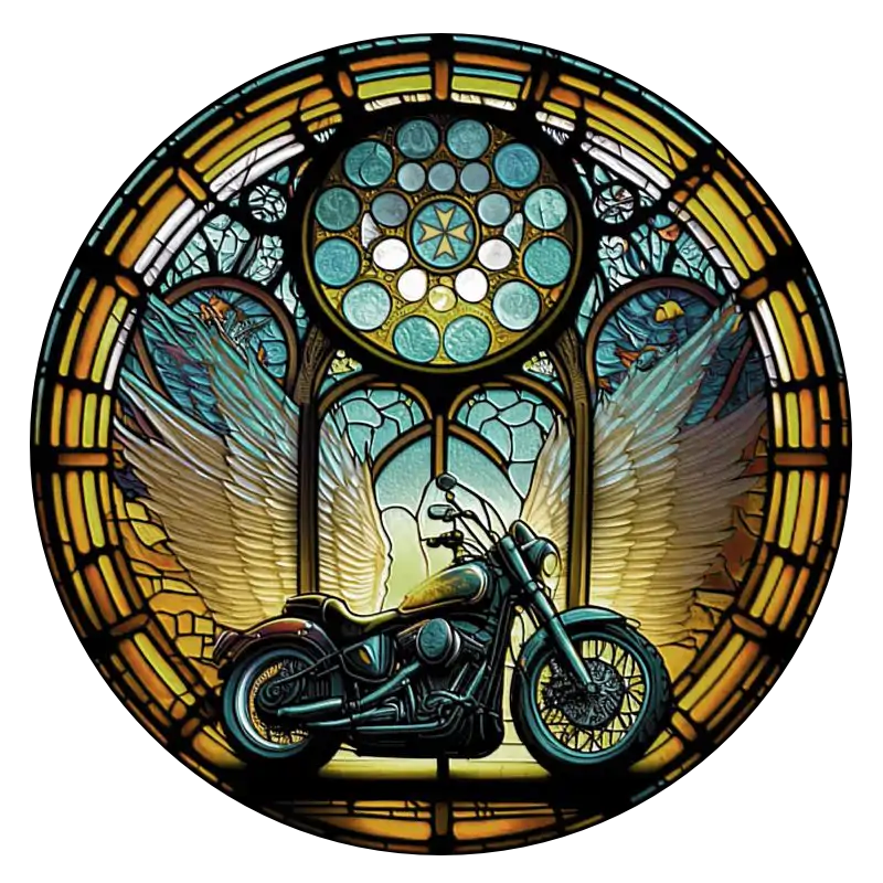 motorcycle themed stained glass