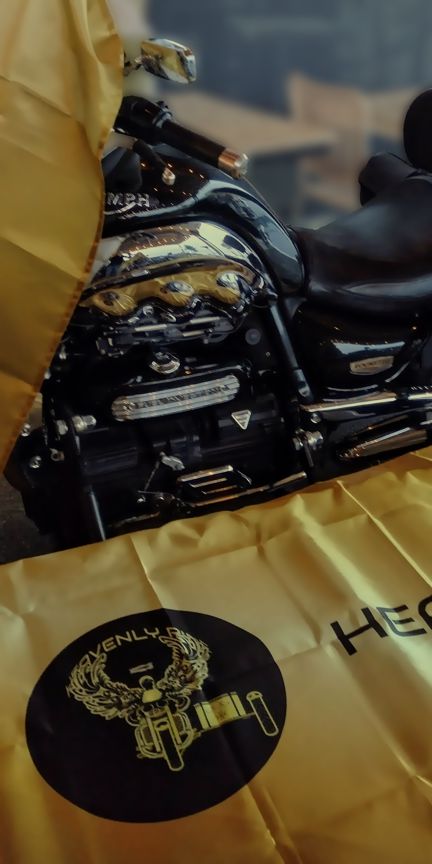 bike on display with Heavenly Ride flags